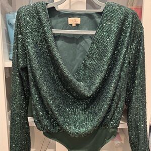 Camila Coelho Emerald Sequin Bodysuit